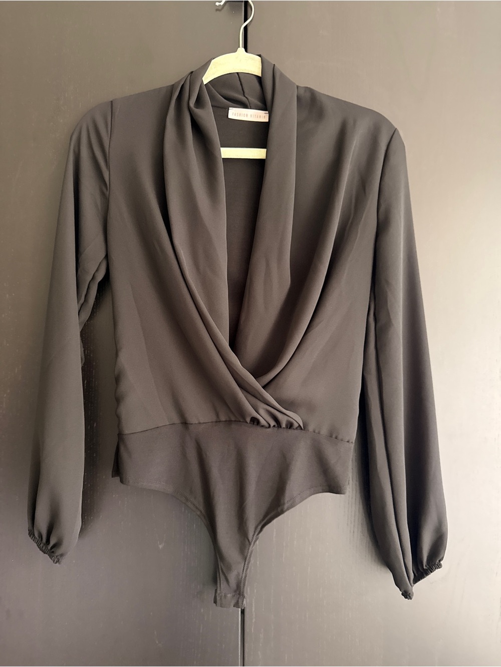 Draped V-Neck Long Sleeve Bodysuit by L'AGENCE - Black